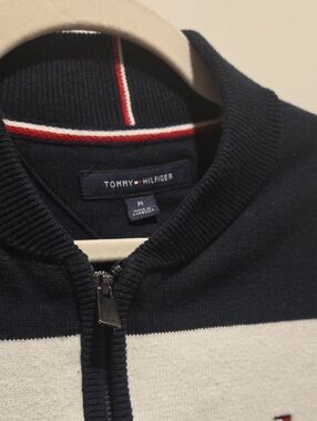 Tommy Hilfiger Men’s Navy and White Zip-Up Sweater Jacket
